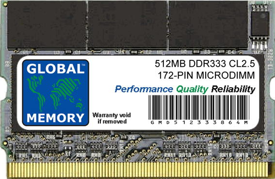 512MB DDR 333MHz PC2700 172-PIN MICRODIMM MEMORY RAM FOR LAPTOPS/NOTEBOOKS